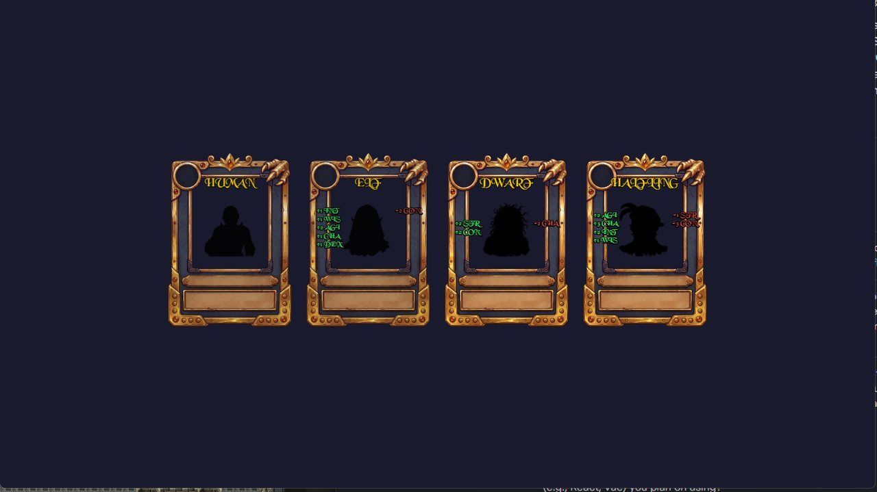 Choosing a race: boons on the left of the portrait, banes on the right