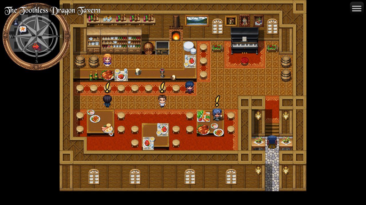 The Toothless Dragon Tavern: a gold "!" marks someone with a job for you